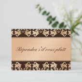 Elegant Damask Autumn Reverie Wedding RSVP Karte (Stehend Vorderseite)