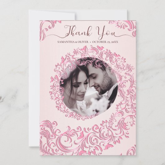 Elegant Damask Beige Wedding Danke Card (Vorderseite)