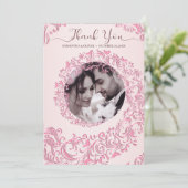 Elegant Damask Beige Wedding Danke Card (Stehend Vorderseite)