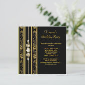 Elegant Damask Birthday Party Gold Black Einladung (Stehend Vorderseite)