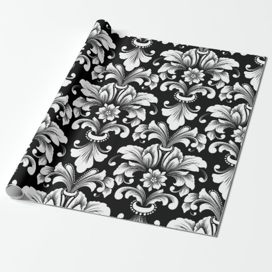 Elegant Damask black and white wrapping paper roll Geschenkpapier (Ungerollt)