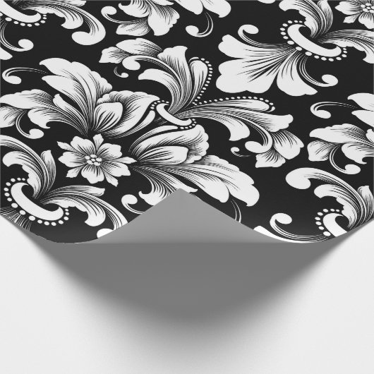 Elegant Damask black and white wrapping paper roll Geschenkpapier (Ecke)