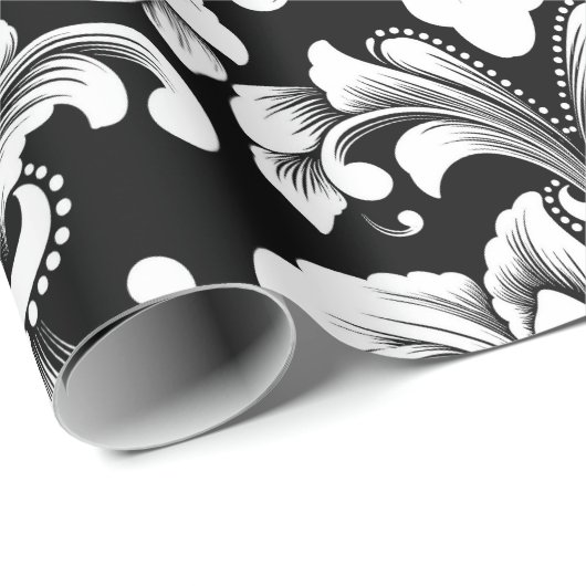 Elegant Damask black and white wrapping paper roll Geschenkpapier (Rolleneckpunkt)