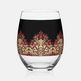 Elegant Damask Black Red and Gold Pattern Weinglas Ohne Stiel