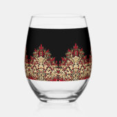 Elegant Damask Black Red and Gold Pattern Weinglas Ohne Stiel (Links)