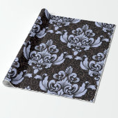 Elegant Damask blue and black wrapping paper roll Geschenkpapier (Ungerollt)