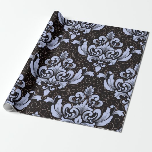 Elegant Damask blue and black wrapping paper roll Geschenkpapier (Ungerollt)