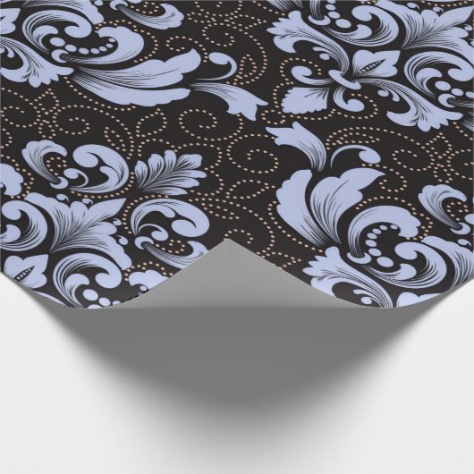 Elegant Damask blue and black wrapping paper roll Geschenkpapier (Ecke)