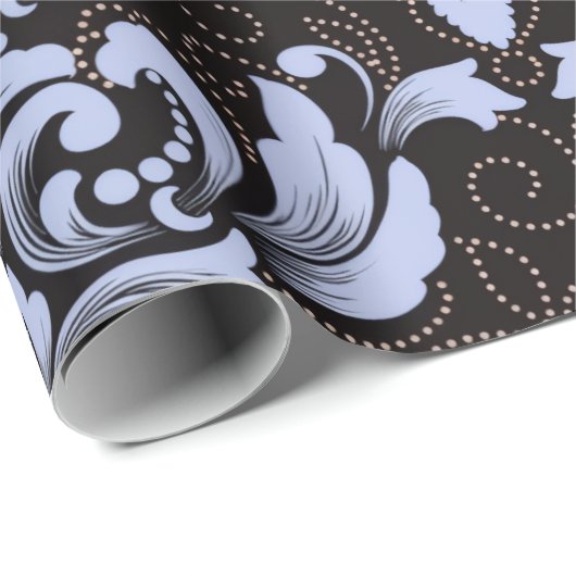 Elegant Damask blue and black wrapping paper roll Geschenkpapier (Rolleneckpunkt)