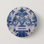 Elegant Damask Blue toile de jouy monogram Button (Vorderseite)