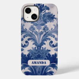 Elegant Damask Blue toile de jouy monogram Case-Mate iPhone 14 Hülle