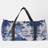 Elegant Damask Blue toile de jouy monogram Duffle Bag (Vorderseite)
