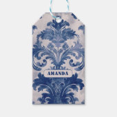 Elegant Damask Blue toile de jouy monogram Geschenkanhänger (Vorderseite)