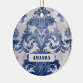 Elegant Damask Blue toile de jouy monogram Keramik Ornament (Links)