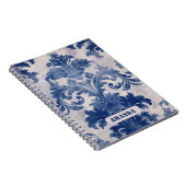 Elegant Damask Blue toile de jouy monogram Notizblock (Rechte Seite)
