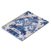 Elegant Damask Blue toile de jouy monogram Notizblock (Linke Seite)