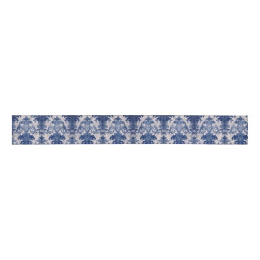 Elegant Damask Blue toile de jouy monogram Ripsband (Vorderseite)