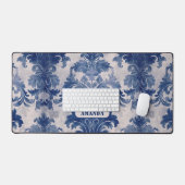 Elegant Damask Blue toile de jouy monogram Schreibtischunterlage (Tastatur & Maus)