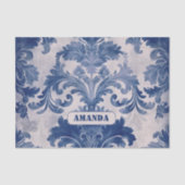 Elegant Damask Blue toile de jouy monogram Seidenpapier (Vorderseite)