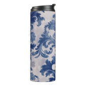 Elegant Damask Blue toile de jouy monogram Thermosbecher (Nach links gedreht)