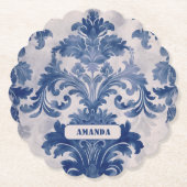 Elegant Damask Blue toile de jouy monogram Untersetzer (Vorderseite)