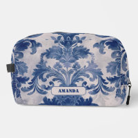 Elegant Damask Blue toile de jouy monogram