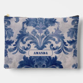 Elegant Damask Blue toile de jouy monogram Zubehörtasche (Vorderseite)