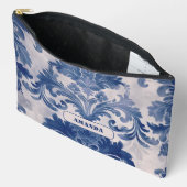 Elegant Damask Blue toile de jouy monogram Zubehörtasche (Offen)
