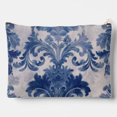 Elegant Damask Blue toile de jouy monogram Zubehörtasche (Rückseite)