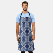 Elegant Damask Blue Toile de jouy Schürze (Getragen)