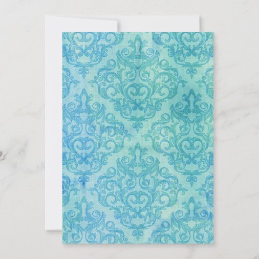 Elegant Damask Blue White Hydrangea Blumenhochzeit Einladung (Rückseite)