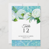 Elegant Damask Blue White Hydrangea Tischnummer (Rückseite)