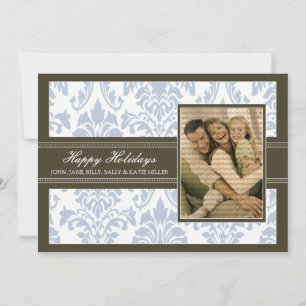 Elegant Damask Brown & Blue 12x18 Happy Holidays Feiertagskarte