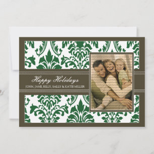 Elegant Damask Brown & Green 12x18 Happy Holidays Feiertagskarte