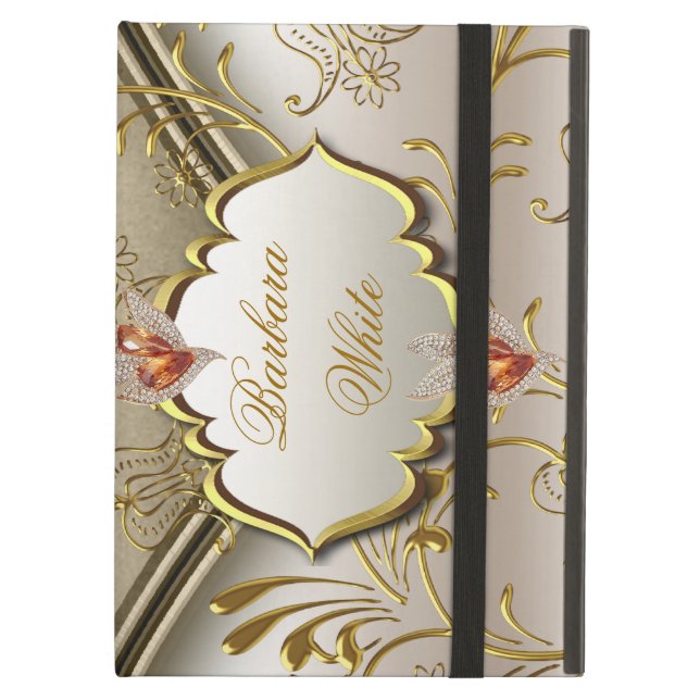 Elegant Damask Caramel Cream Beige Gold Amber 2 (Vorderseite Geschlossen)
