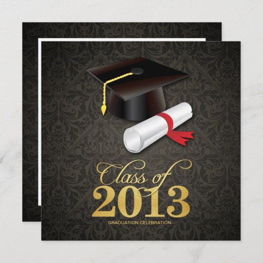 Elegant Damask Class 2013 Abschluss mit Gold Einladung (Vorne/Hinten)