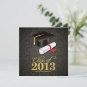 Elegant Damask Class 2013 Abschluss mit Gold Einladung (Stehend Vorderseite)