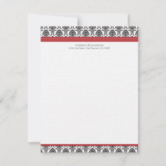 Elegant Damask Custom Flat Mitteilungskarten (rot)