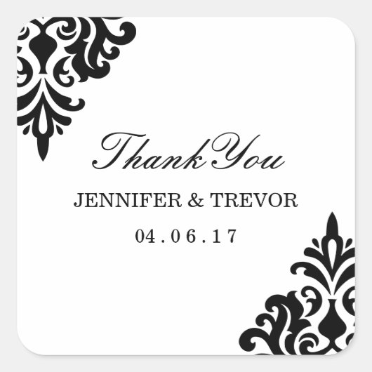 Elegant Damask Danke Stickers (Vorderseite)