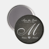 Elegant Damask Diamond Monogram Save the Date Magnet (Vorderseite/Rückseite)