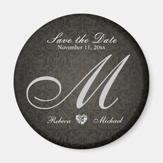 Elegant Damask Diamond Monogram Save the Date Magnet (Vorne)