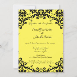 Elegant Damask Floral Yellow Wedding Einladung