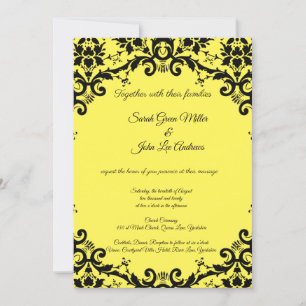 Elegant Damask Floral Yellow Wedding Einladung