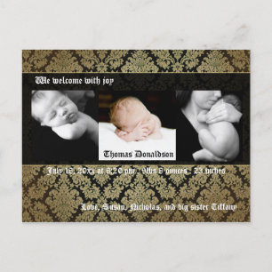 Elegant Damask Foto Geburtsankündigung Ankündigungspostkarte