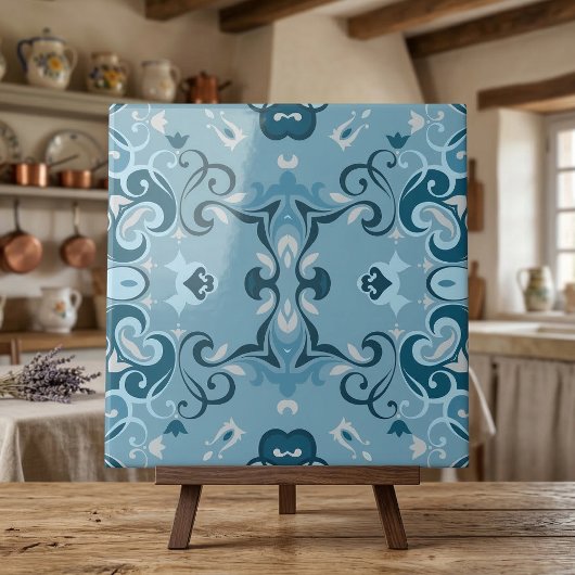 Elegant Damask Frosty Blue Winter Mosaic Muster Fliese