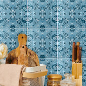 Elegant Damask Frosty Blue Winter Mosaic Muster Fliese