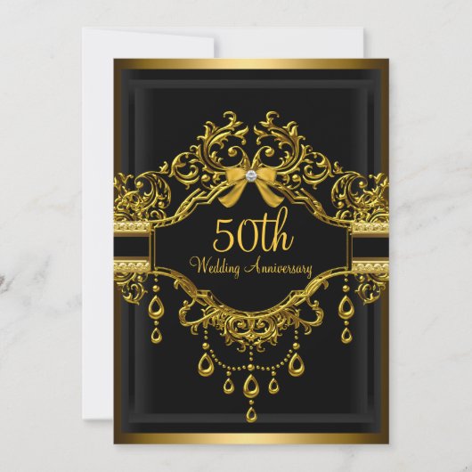 Elegant Damask Gold 50 Jahre Einladung (Vorderseite)