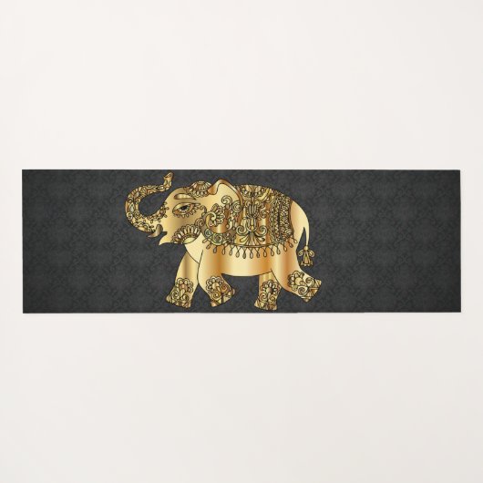 Elegant Damask Gold Paisley Elephant Yogamatte (Rückseite (Horizontal))