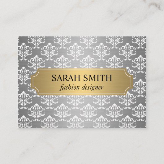 Elegant Damask / Gold Silver Metallic Visitenkarte (Vorderseite)