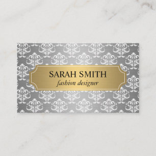 Elegant Damask / Gold Silver Metallic Visitenkarte